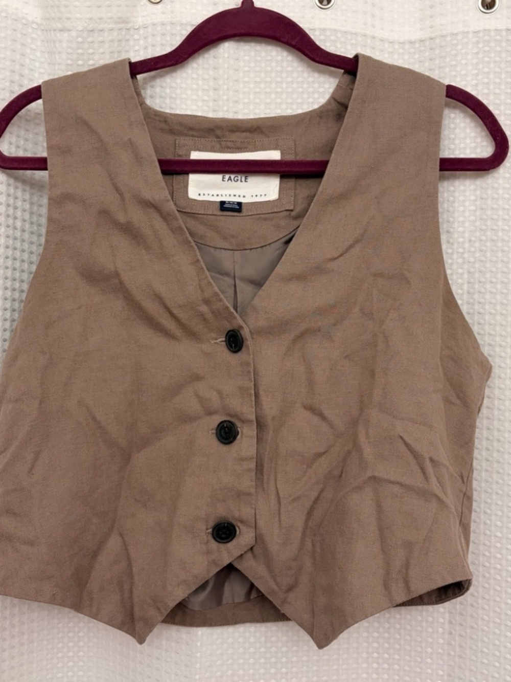 American Eagle linen blend tan button down vest M preppy clean girl - Picture 2 of 6